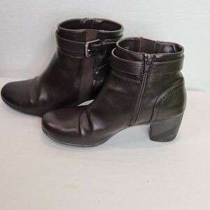 Croft & Barrow Baron Ankle Boots Black Faux Leather Buckle Zip Booties Womens 8